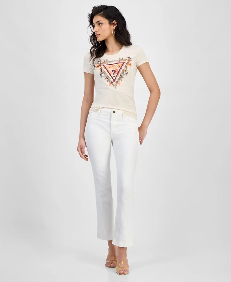 Guess Women's Triangle Flowers Short-Sleeve Tee