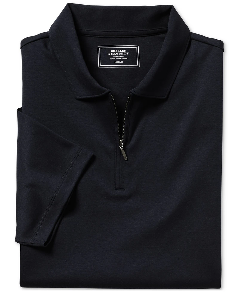 Charles Tyrwhitt Men's Mercerized Cotton Short Sleeve Zipper Polo Shirt