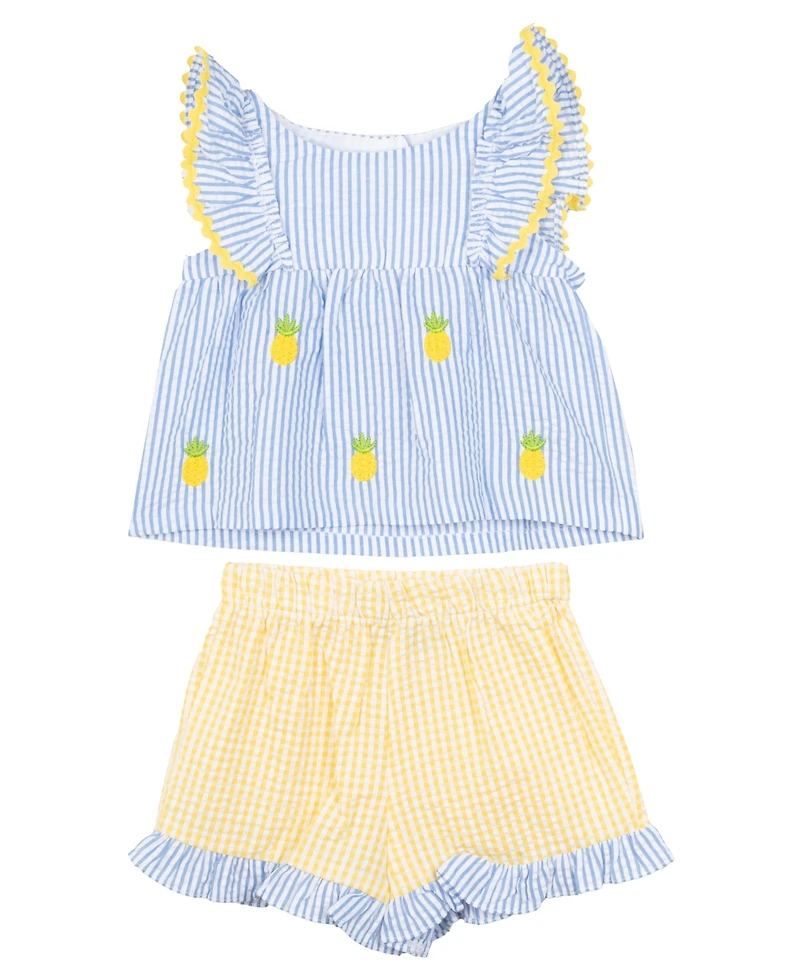 Rare Editions Baby Girls 2-Piece Pineapple Schiffli Seersucker Short Set