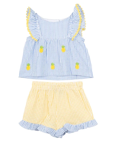 Rare Editions Baby Girls 2-Piece Pineapple Schiffli Seersucker Short Set
