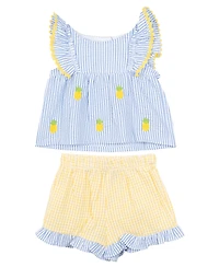 Rare Editions Baby Girls 2-Piece Pineapple Schiffli Seersucker Short Set