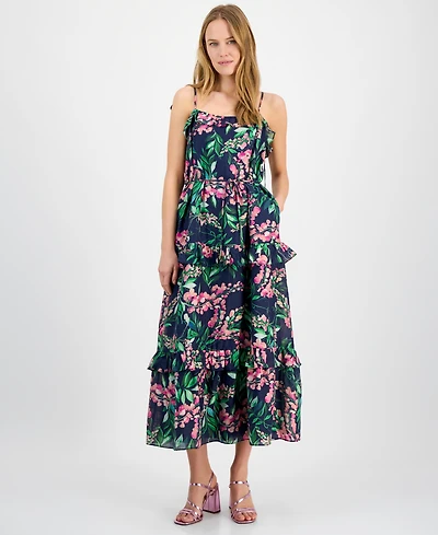 julia jordan Women's Tie-Shoulder Sleeveless Ruffle-Trim Maxi Dress