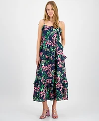 julia jordan Women's Tie-Shoulder Sleeveless Ruffle-Trim Maxi Dress