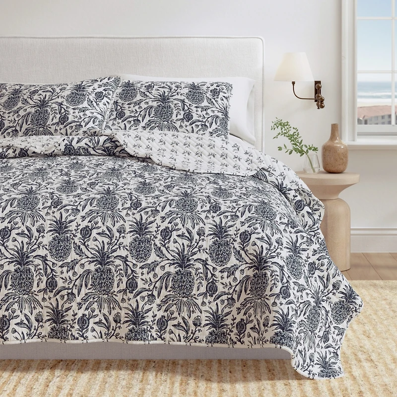 Linery & Co. Cotton Stitched Reversible Coastal Quilt and Sham Set