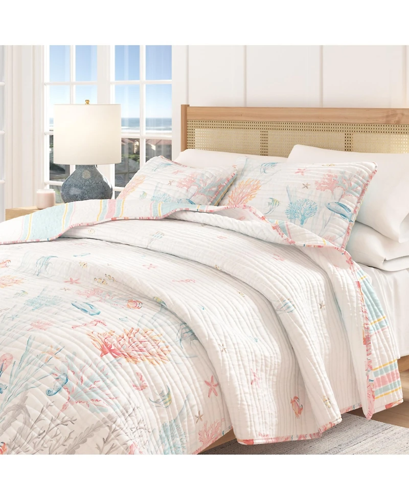 Linery & Co. Fading Coral Stitched Quilt Set with Shams