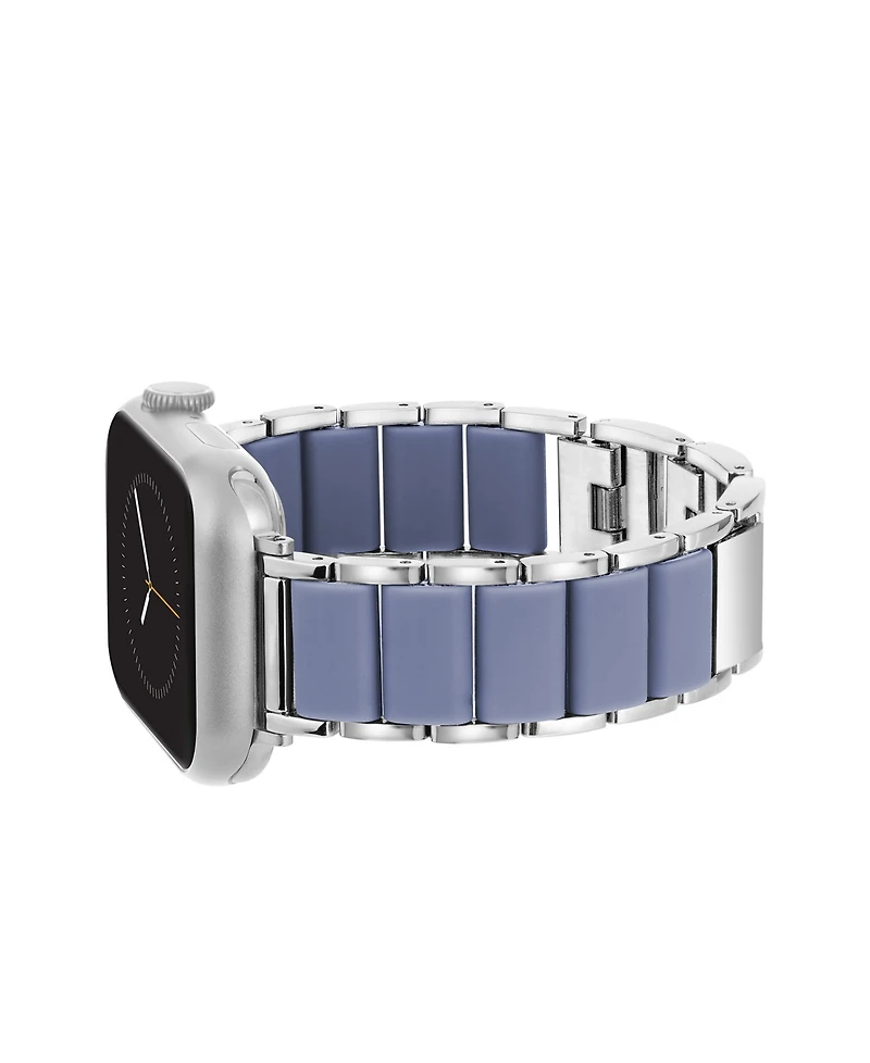 Anne Klein Women's Light Blue Rubberized Link with Silver-Tone Alloy Metal Band for Apple Watch 10 38/40/41mm