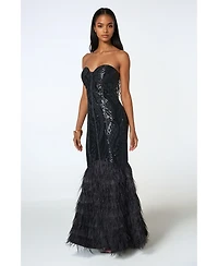 Bebe Women's Sequin Feather Gown