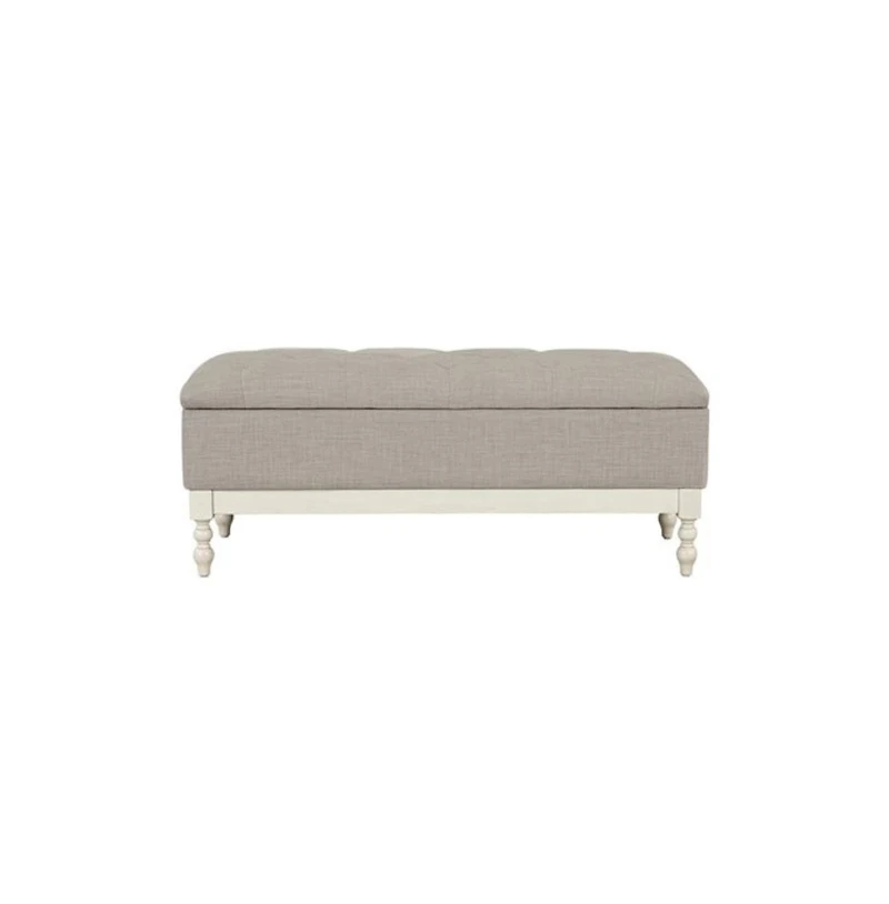 Tufted upholstered storage bench with soft-close lid, interior storage, and antique cream wood legs, perfect for bedrooms or entryways-The Pop Home