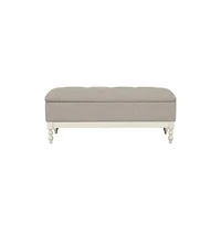 Tufted upholstered storage bench with soft-close lid, interior storage, and antique cream wood legs, perfect for bedrooms or entryways-The Pop Home