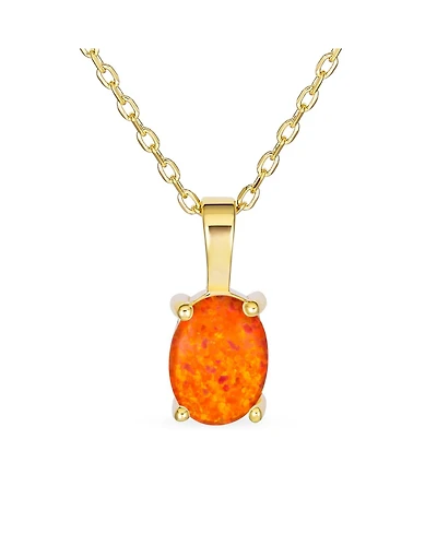 Bling Jewelry Oval Created Opal Solitaire Pendant Necklace in Rose Gold Sterling Silver