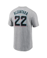 Nike Men's Sandy Alcantara Heather Gray Miami Marlins Fuse Name Number T-Shirt
