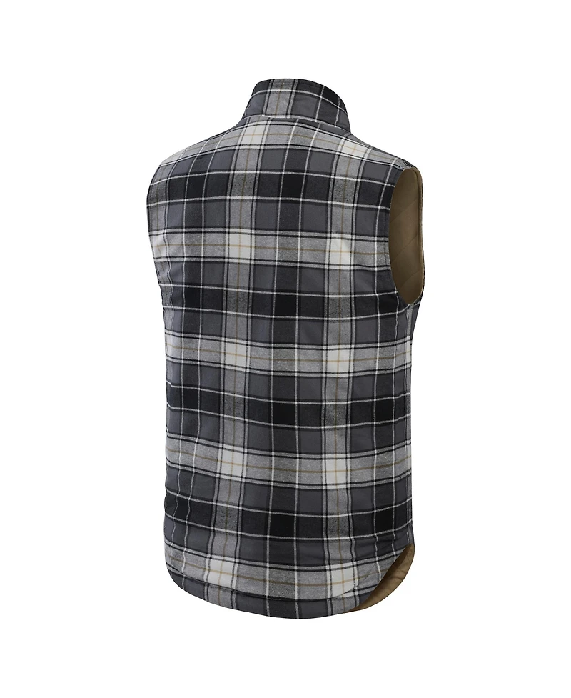 Darius Rucker Collection by Fanatics Men's Tan/Charcoal Seattle Mariners Reversible Canvas Plaid Patch Full-Zip Vest