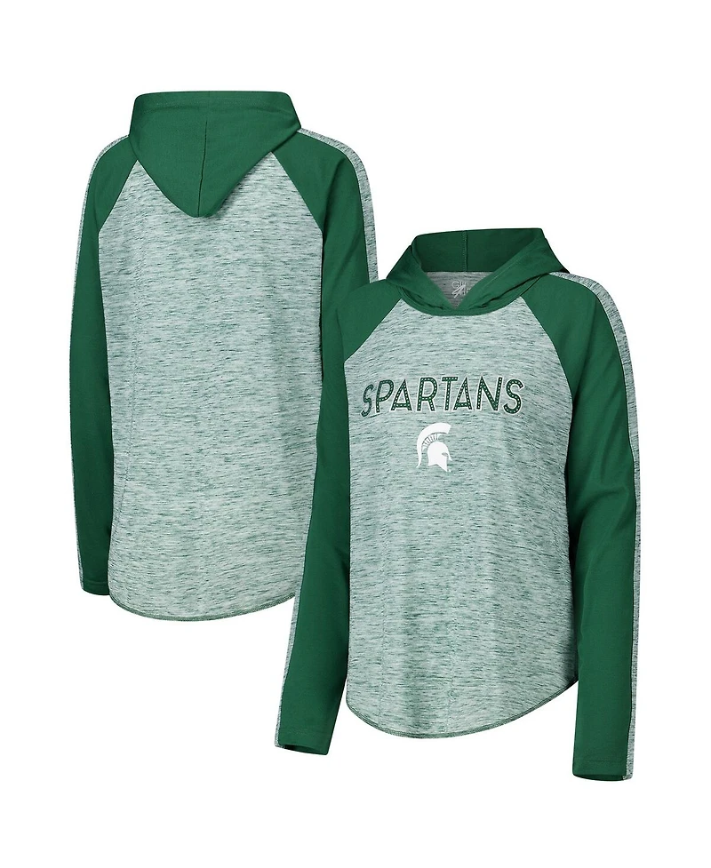 G-iii 4Her by Carl Banks Women's Green Michigan State Spartans Underdog Bling Raglan Long Sleeve Hoodie T-Shirt