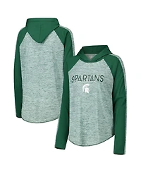 G-iii 4Her by Carl Banks Women's Green Michigan State Spartans Underdog Bling Raglan Long Sleeve Hoodie T-Shirt