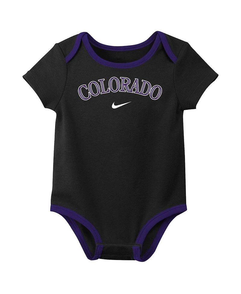 Nike Baby Boys and Girls Colorado Rockies Authentic Collection Bodysuit, Pack of 3