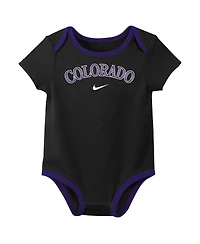 Nike Baby Boys and Girls Colorado Rockies Authentic Collection Bodysuit, Pack of 3