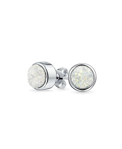 Bling Jewelry Boho Simple Fashion Bezel Set Druzy Quartz Stud Earrings Silver Plated Brass