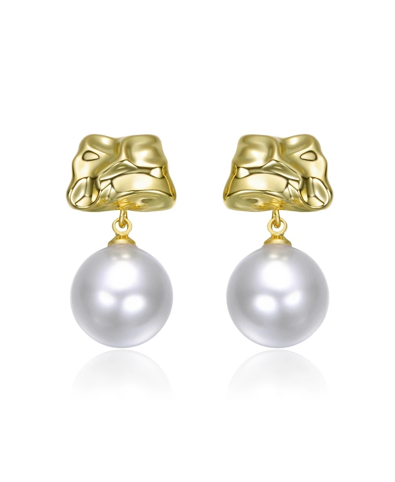 14K Gold Plated with White Pearl Drop Earrings