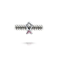 Bling Jewelry Empowering Pink Ribbon Breast Cancer Survivor 3 Cz Cubic Zirconia Charm Bead .925 Sterling Silver