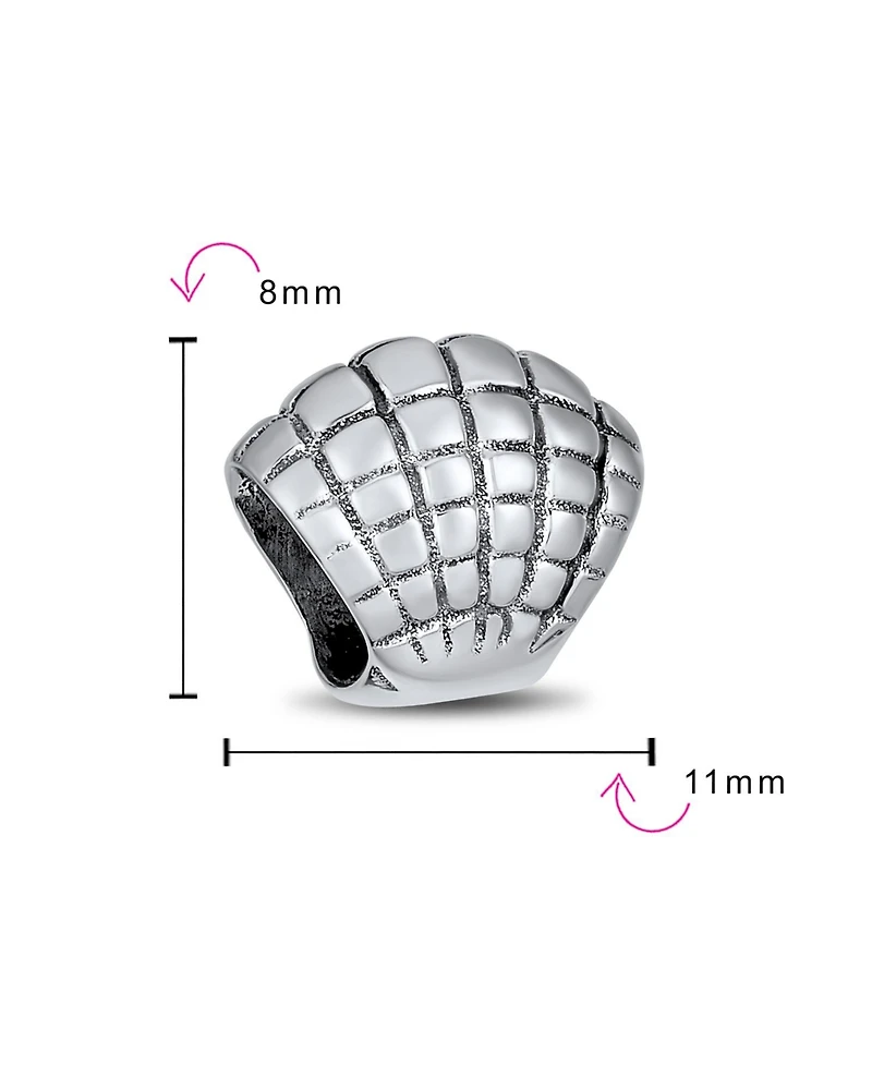 Bling Jewelry Nautical Tropical Vacation Beach Clam Shell Charm Bead Oxidized .925 Sterling Silver