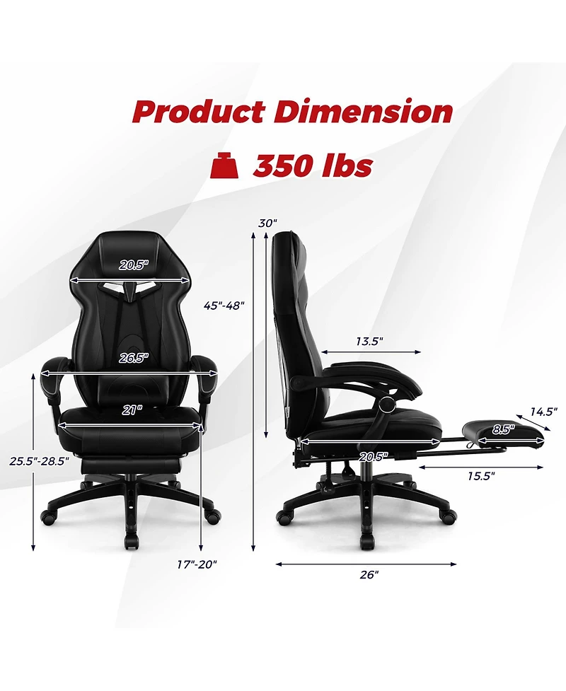 Gaming Chair Racing Style Swivel with Footrest and Adjustable Lumbar Pillow