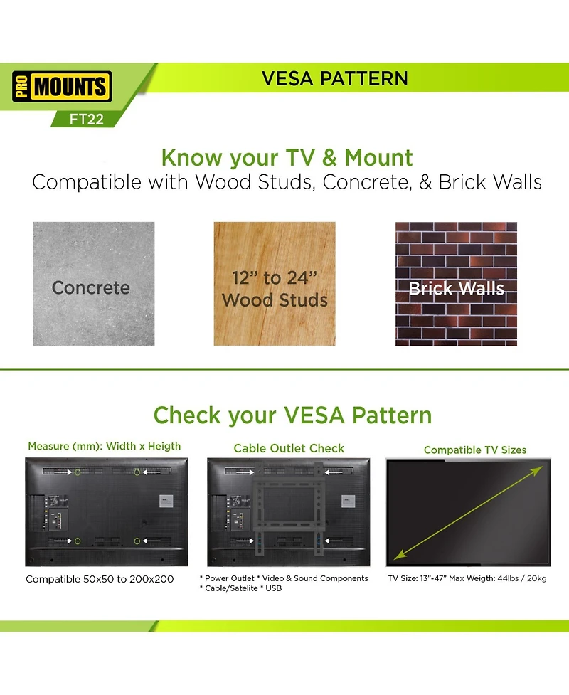 ProMounts Tilt Tv Wall Mount for TVs 13"