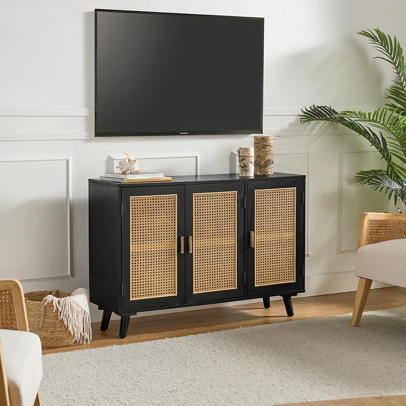 Mid-century Modern Pidcock Contemporary Door Accent Cabinet with Rattan