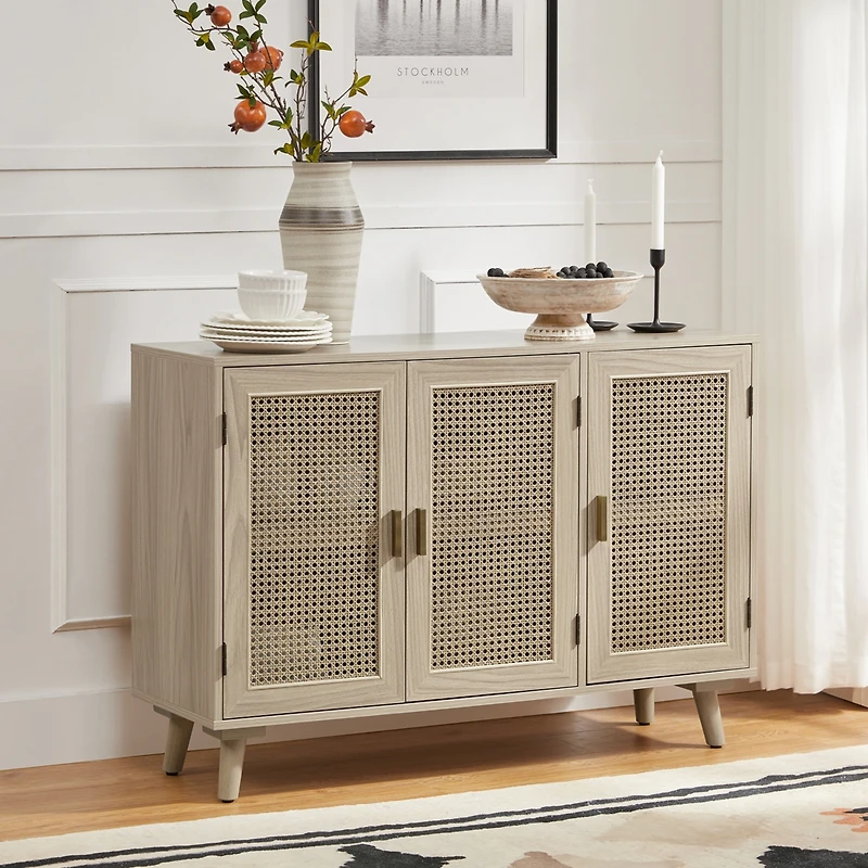 Mid-century Modern Pidcock Contemporary Door Accent Cabinet with Rattan