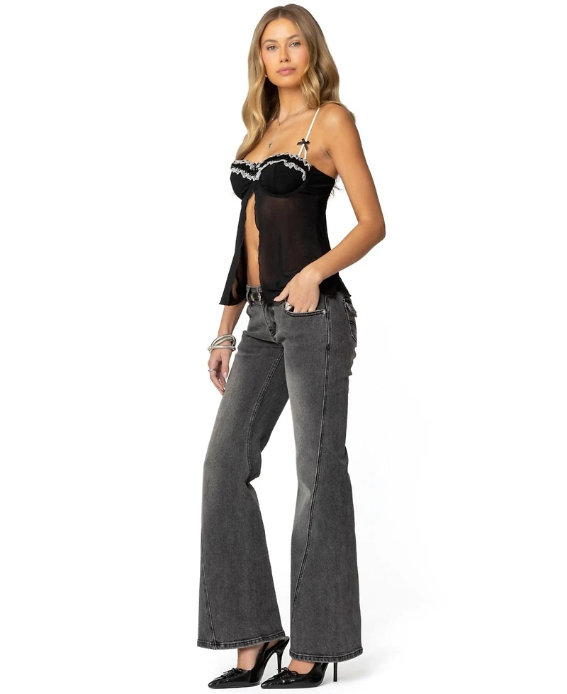 Edikted Women's Colton Boot Cut Low Rise Jeans