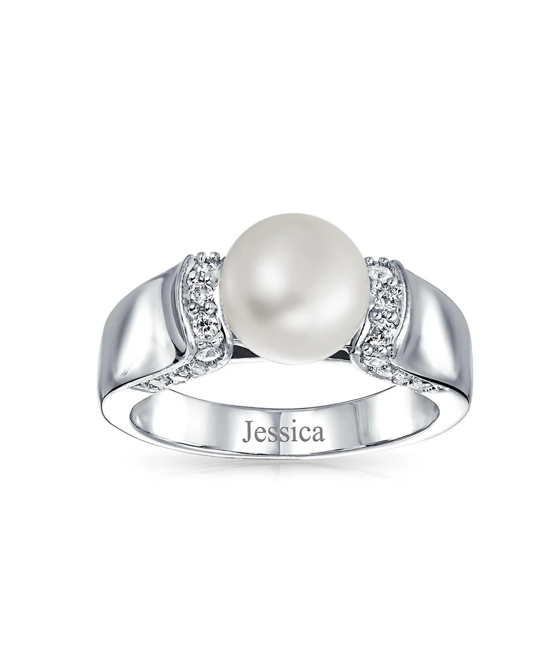 Bling Jewelry Art Deco Style Pave Cz Solitaire White Freshwater Cultured Pearl Promise Ring Silver Plated Brass