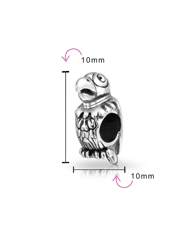 Bling Jewelry Polly Tropical Bird Parrot Charm Bead Oxidized .925 Sterling Silver