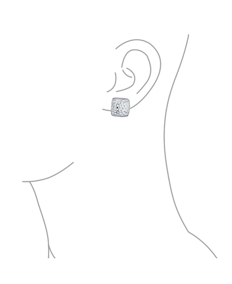Bling Jewelry Geometric Casual Fashion Speckle Hammered Square Clip On Earrings Silver Gold Plated For Non Pierced Ears