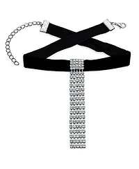 Bling Jewelry Choker Black Velvet White Rhinestone Dangle Waterfall Fringe Adjustable Prom Holiday Evening Necklace