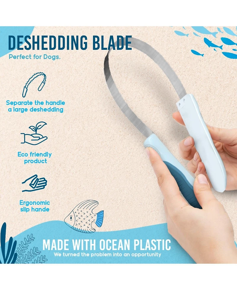 Ocean Plastic by Pt Blue Pet Deshedding Blade, Eco-Friendly Grooming Tool for Dogs and Cats