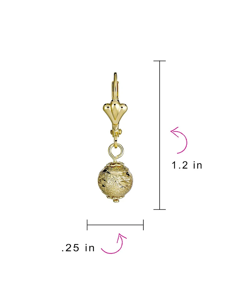Bling Jewelry Elegant Stunning Spheres Light Weight Dangle Lever back Round 6MM Ball Drop Earrings Yellow 18K Gold Plated Brass