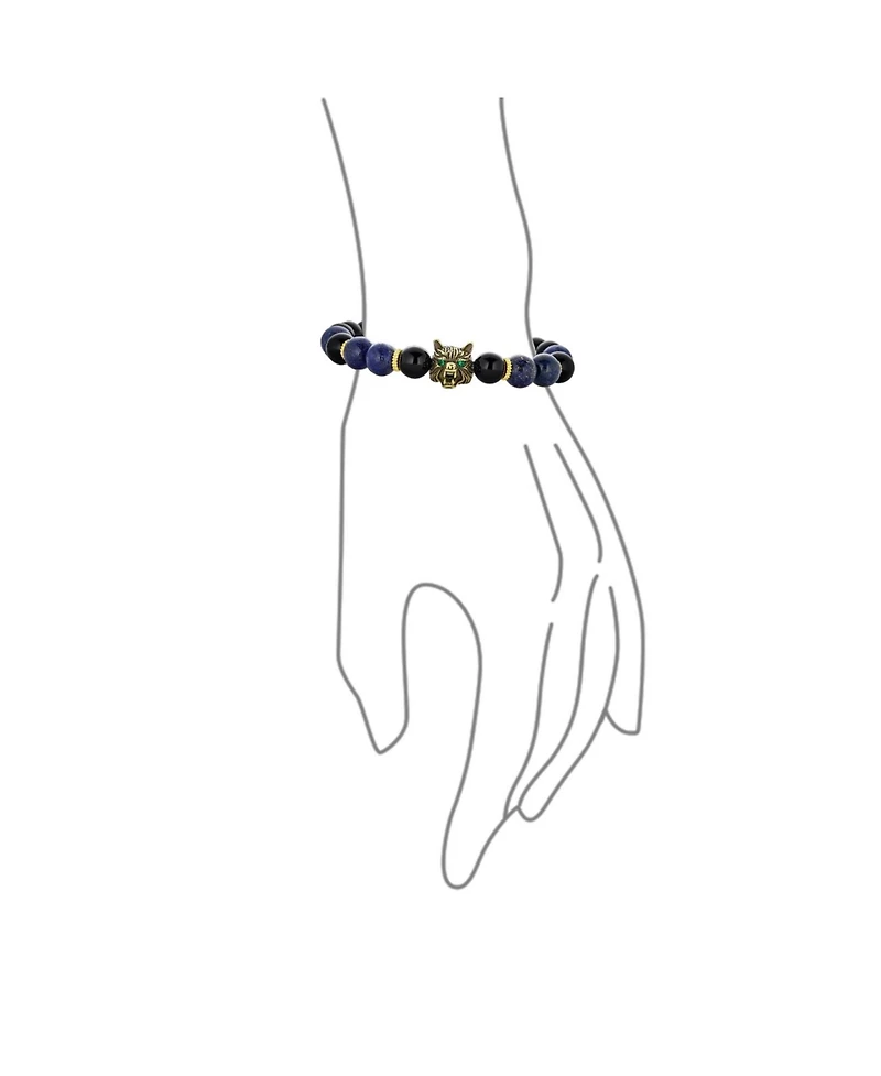 Bling Jewelry Jungle Animal Round Bead Strand Stretch Fox Wolf Bracelet Gold Plated Stackable Adjustable