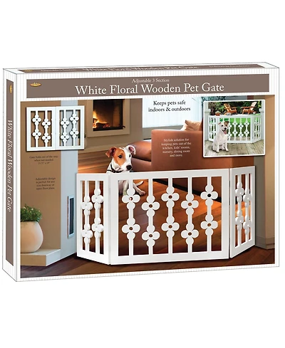 Etna Products Wooden Pet Gate: White Floral