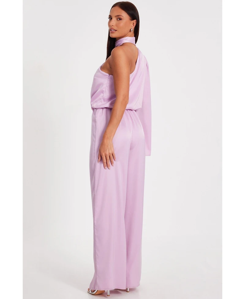 Quiz Women's One Sleeved Satin Jumpsuit With Scarf Detail