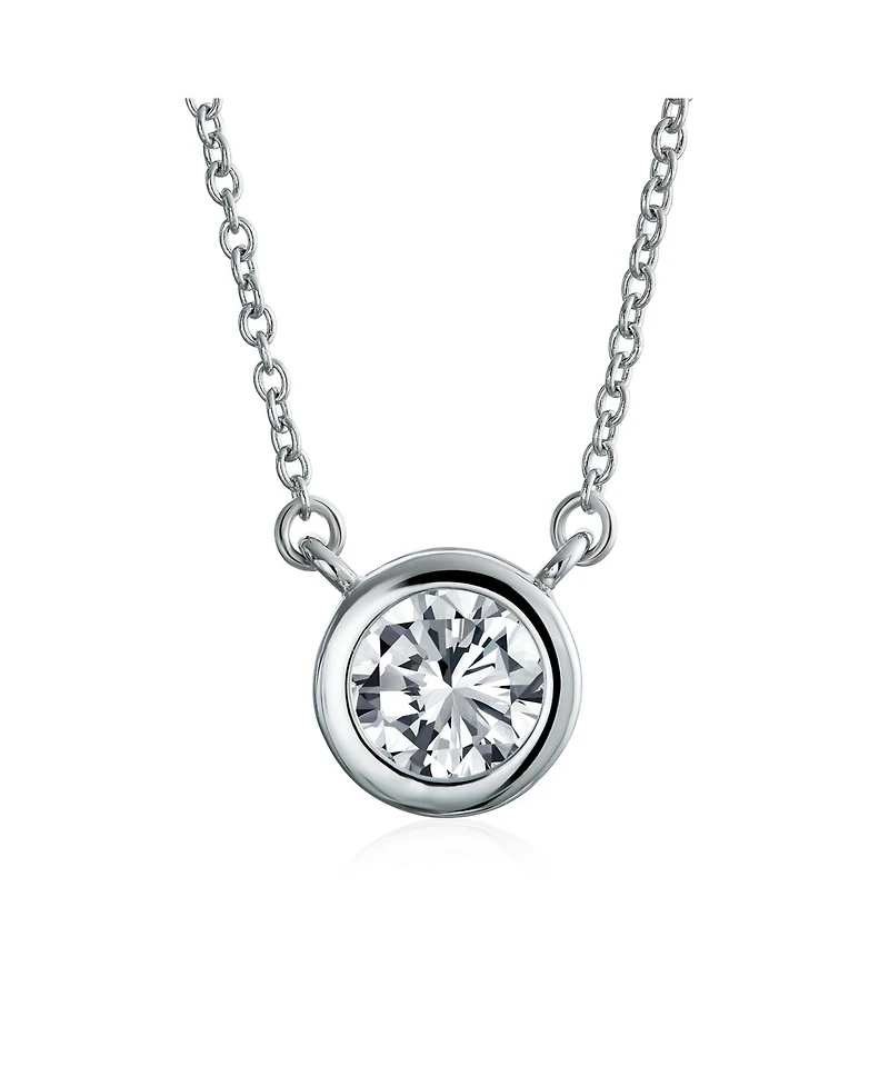 Bling Jewelry Classic Cubic Zirconia 2CT Round Cz Bezel Set Pendant Necklace Sterling Silver