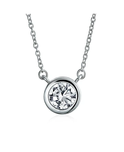Bling Jewelry Classic Cubic Zirconia 2CT Round Cz Bezel Set Pendant Necklace Sterling Silver