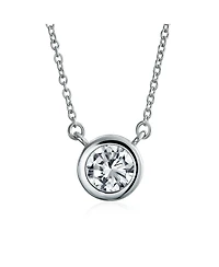 Bling Jewelry Classic Cubic Zirconia 2CT Round Cz Bezel Set Pendant Necklace Sterling Silver
