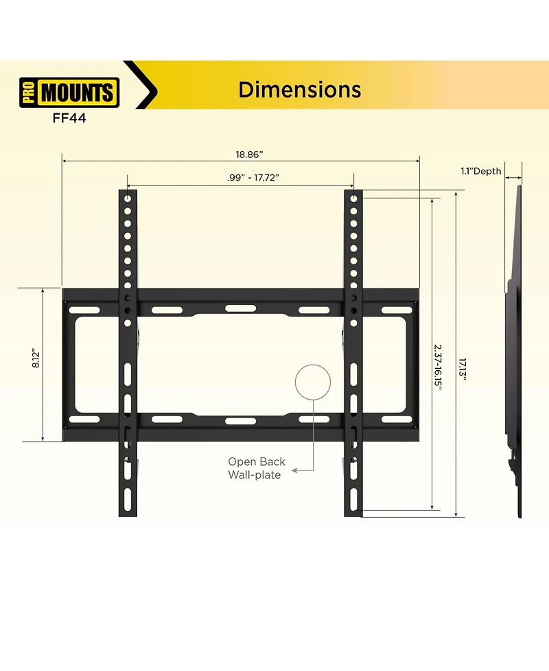 ProMounts Flat/Fixed Tv Wall Mount for 32" to 65" TVs, Holds up to 100lbs