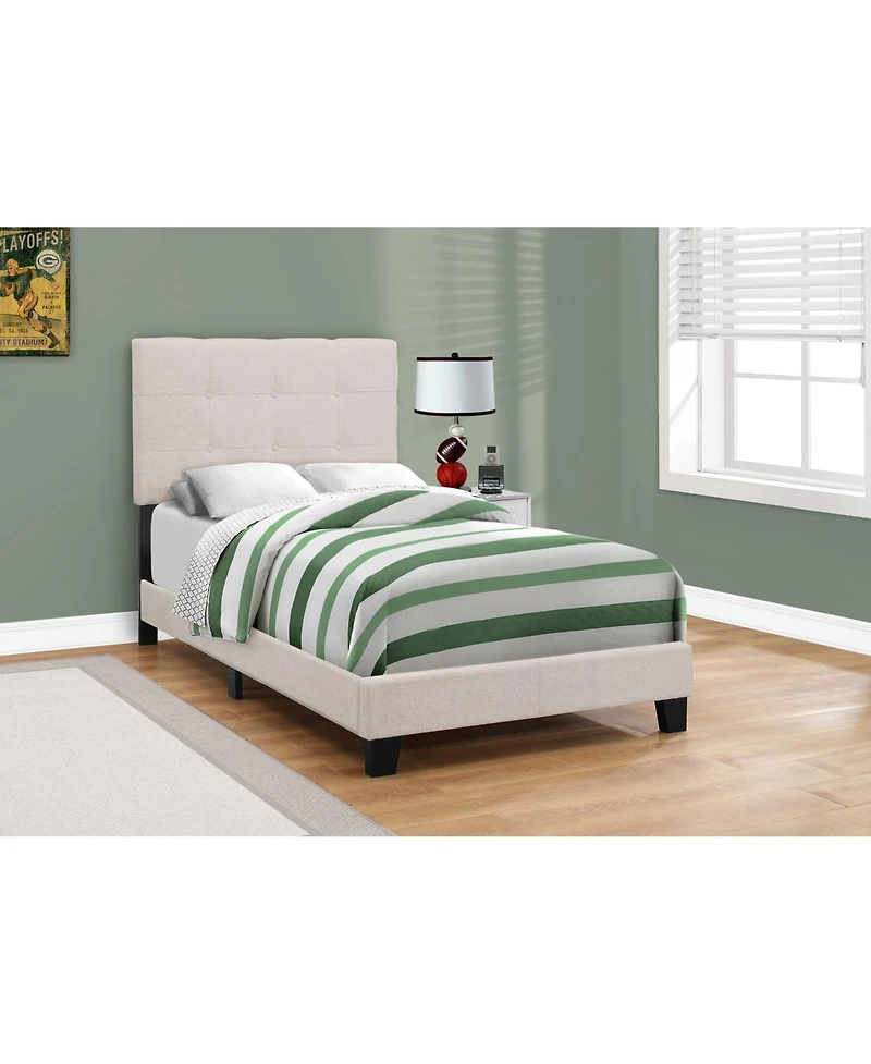 Stylish Tufted Linen Bed Frame with Nailhead Trim for Bedroom Decor