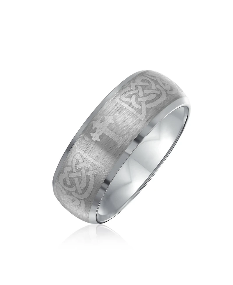 Bling Jewelry Couples Irish Viking Celtic Infinity Etched Knot Maltase Cross Eternity Band Rings Titanium Wide Matte Silver Tone 8MM