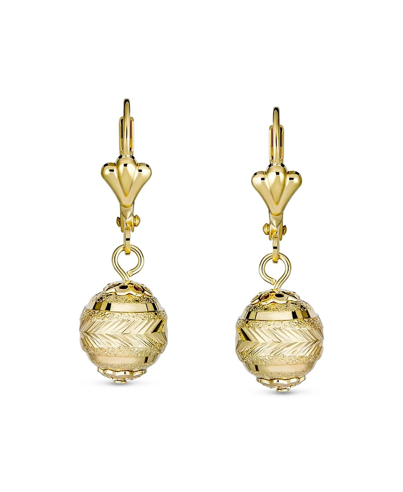 Bling Jewelry Elegant Stunning Spheres Light Weight Dangle Lever back Round 10MM Ball Drop Earrings Yellow 18K Gold Plated Brass