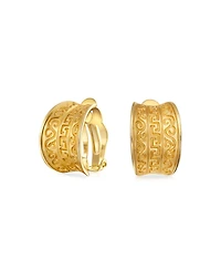 Bling Jewelry Egyptian Greek Motif Wide Half Hoop Clip On Earrings Non Pierced Ears Matte Gold Plated Brass