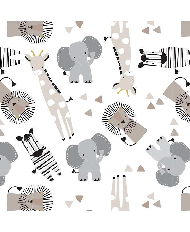 Lambs & Ivy Baby Jungle Safari Cotton White/Gray Elephant/Lion Fitted Mini Crib Sheet