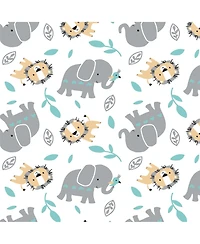 Bedtime Originals Baby Jungle Fun White/Gray/Blue Elephant & Lion Fitted Crib Sheet