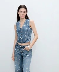 Mango Women's Embroidered Floral Crop Vest