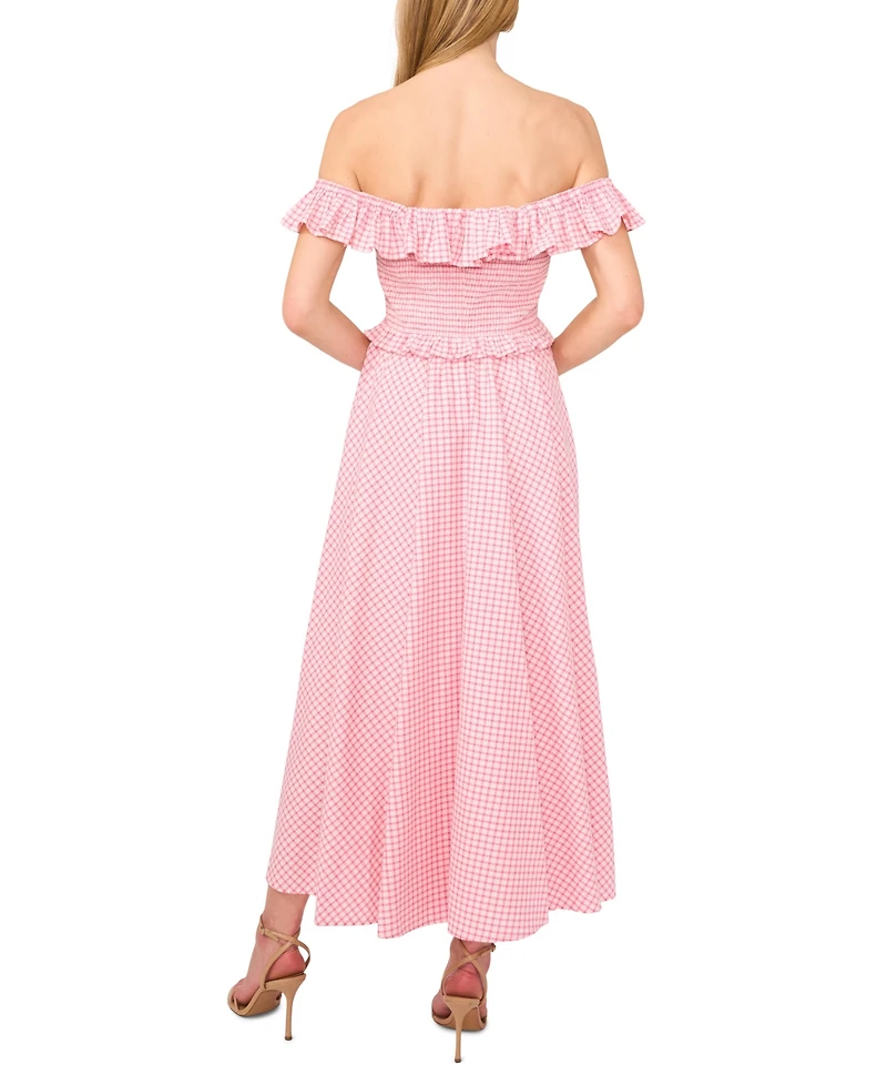 CeCe Women's Off-the-Shoulder Gingham Maxi Dress